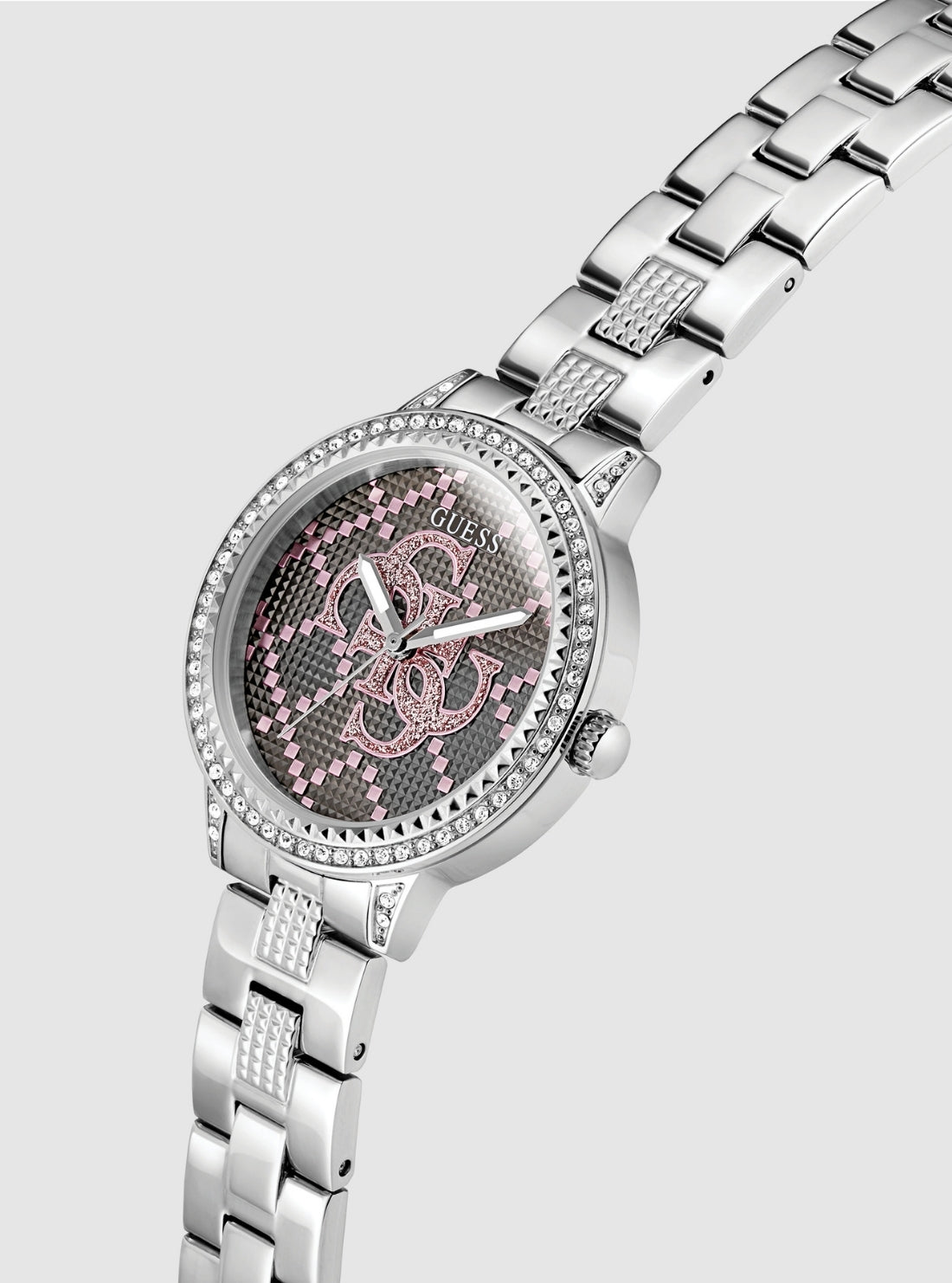 GUESS Accessories Silver G Lace Gray Dial Glitz Watch GW0944L1 Front Side View