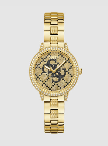 GUESS Accessories Gold G Lace Black Logo Dial Glitz Watch GW0944L2 Front View