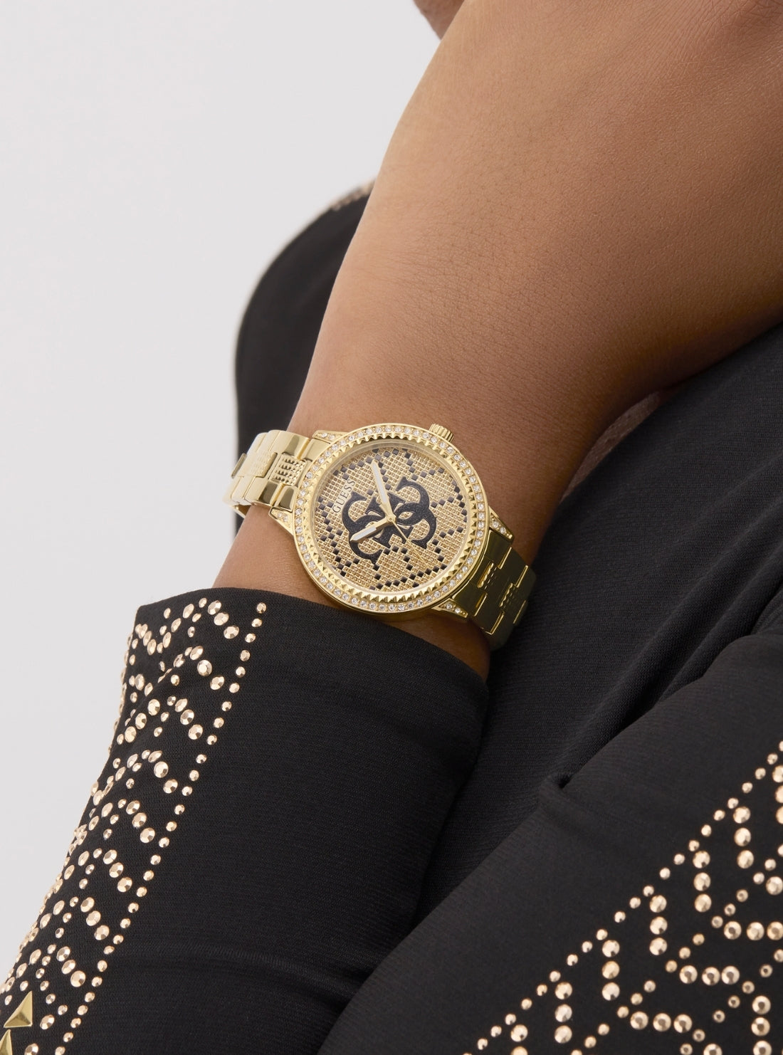 GUESS Accessories Gold G Lace Black Logo Dial Glitz Watch GW0944L2 Detail View_3