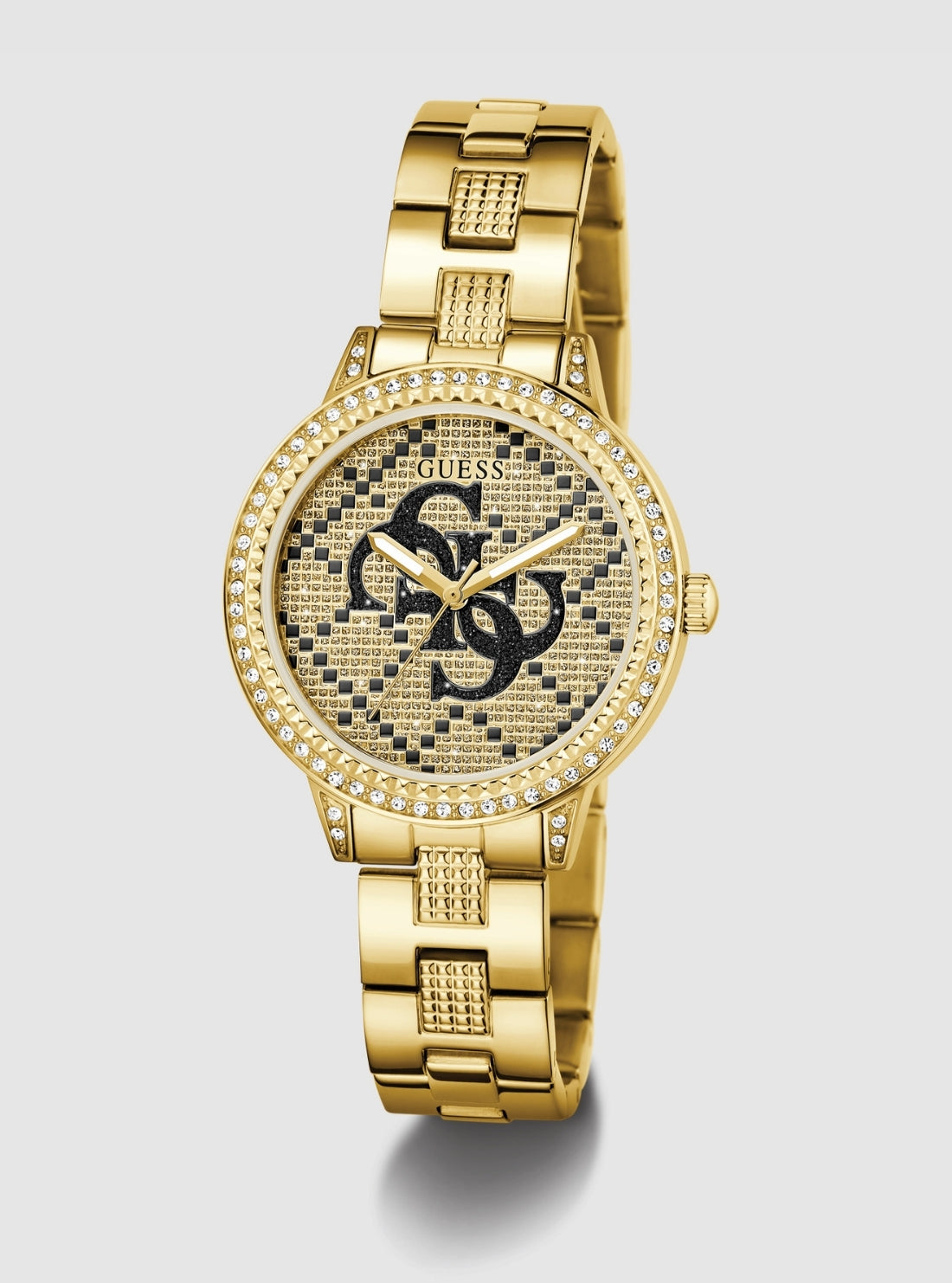 GUESS Accessories Gold G Lace Black Logo Dial Glitz Watch GW0944L2 Front View2