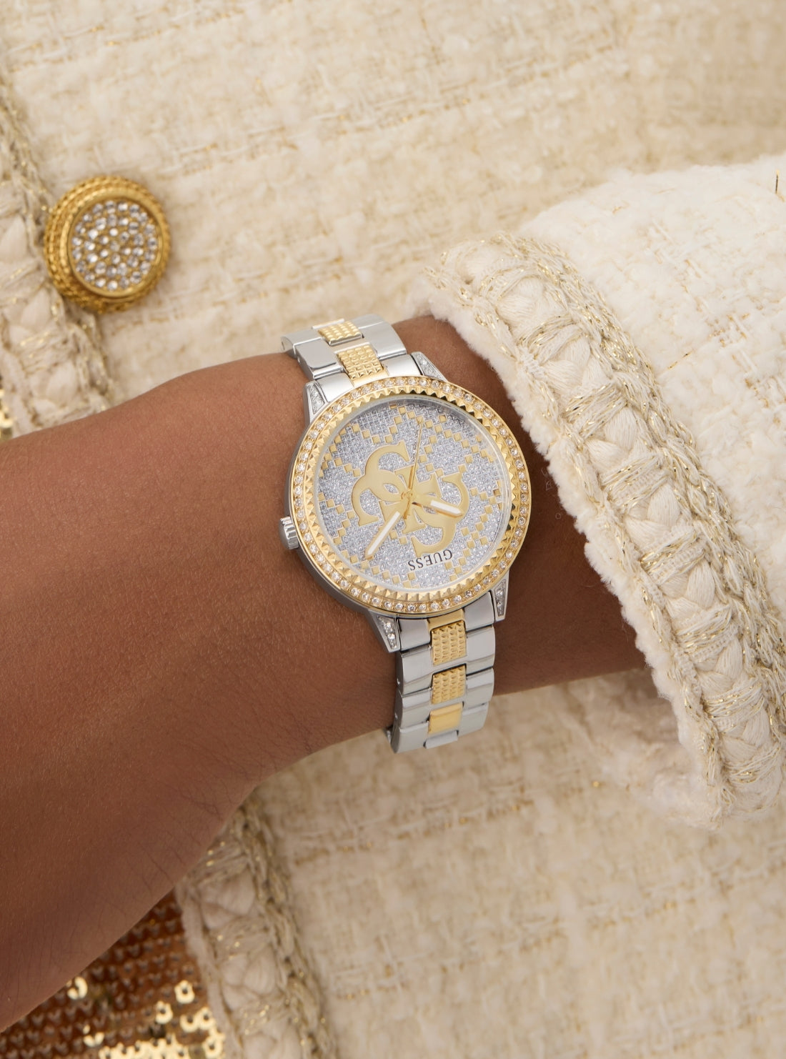 GUESS Accessories Silver Gold G Lace Watch GW0944L3 Detail View_2