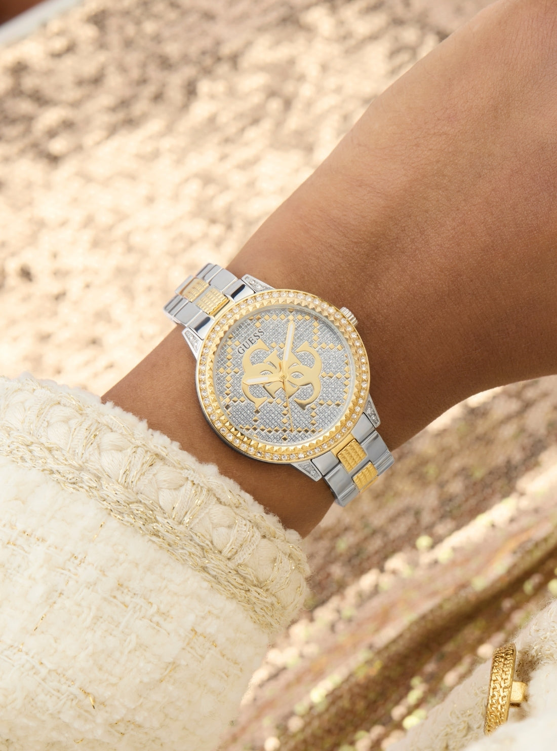 GUESS Accessories Silver Gold G Lace Watch GW0944L3 Detail View