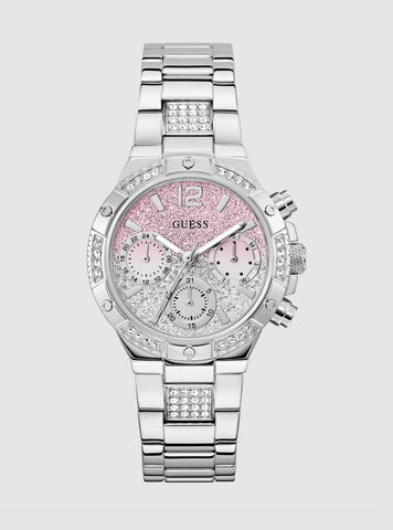 GUESS Accessories Silver Harlow Pink Dial Bracelet Watch GW0950L1 Front View