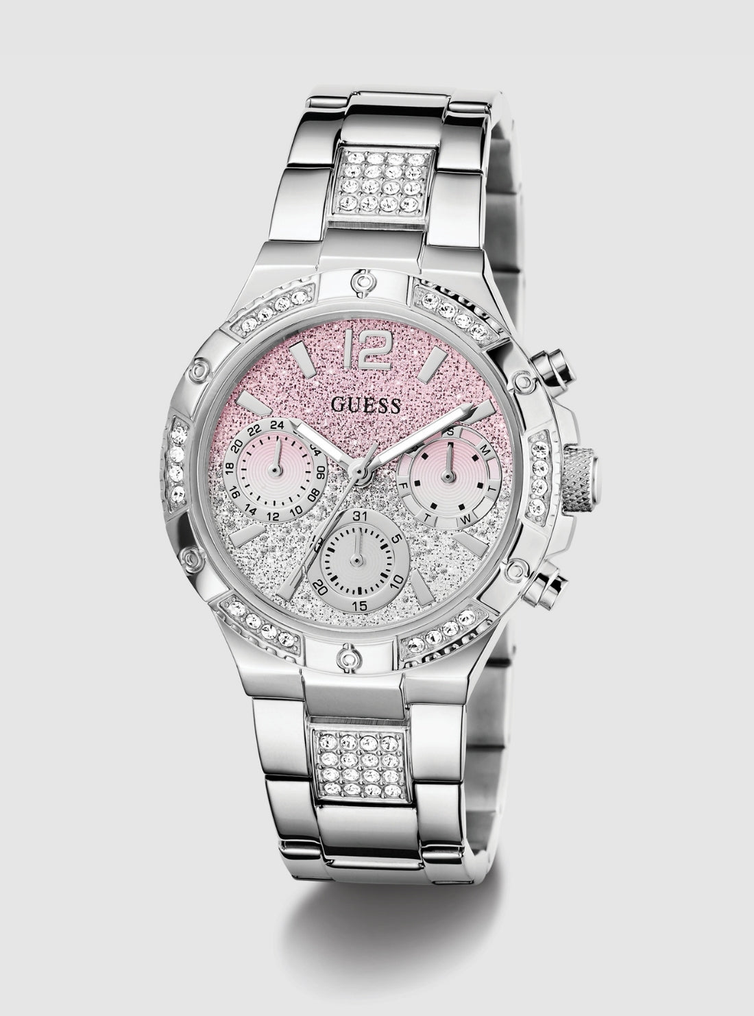 GUESS Accessories Silver Harlow Pink Dial Bracelet Watch GW0950L1 Front View_2