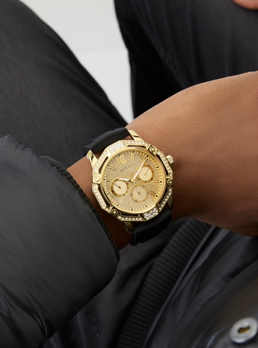 GUESS Accessories Gold Black Regal Watch GW0954G2 Detail View