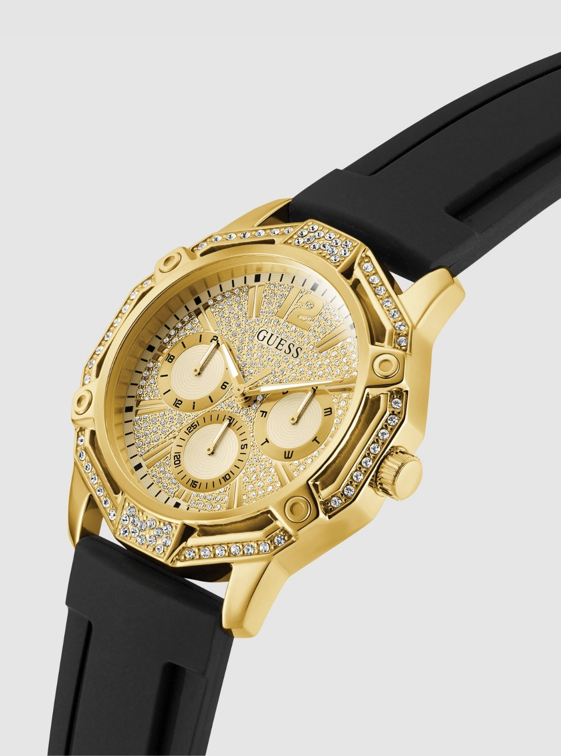 GUESS Accessories Gold Black Regal Watch GW0954G2 Front Side View