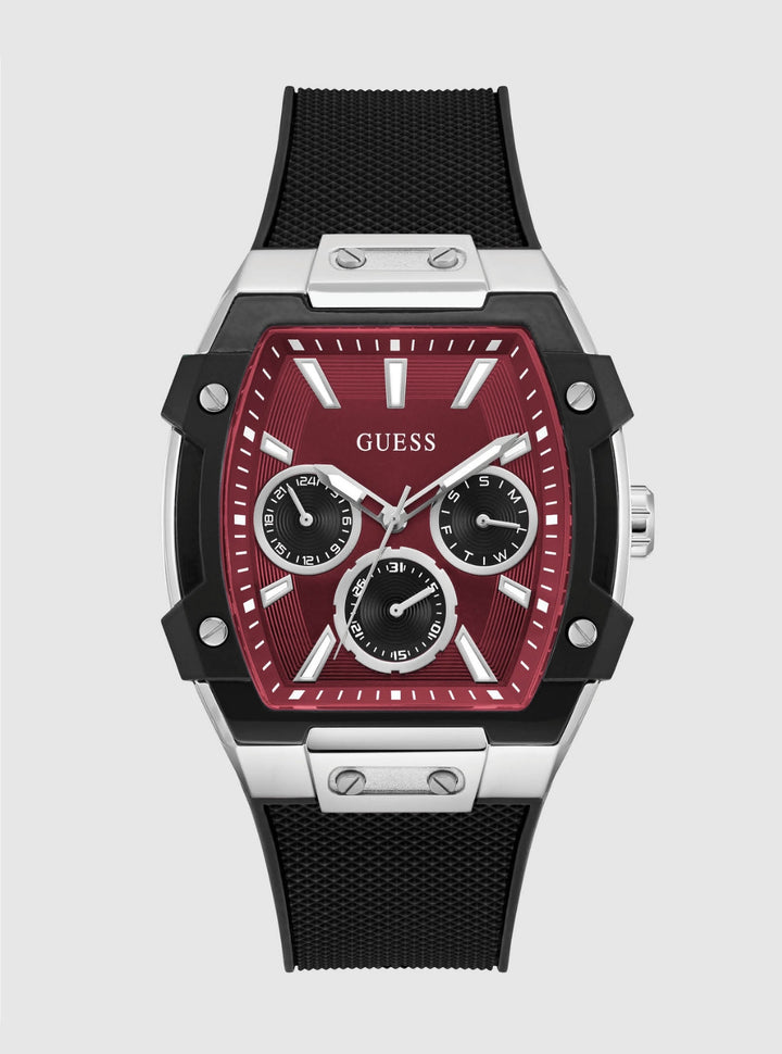 GUESS Accessories Black Red Dial Phoenix Watch GW0956G1 Front View