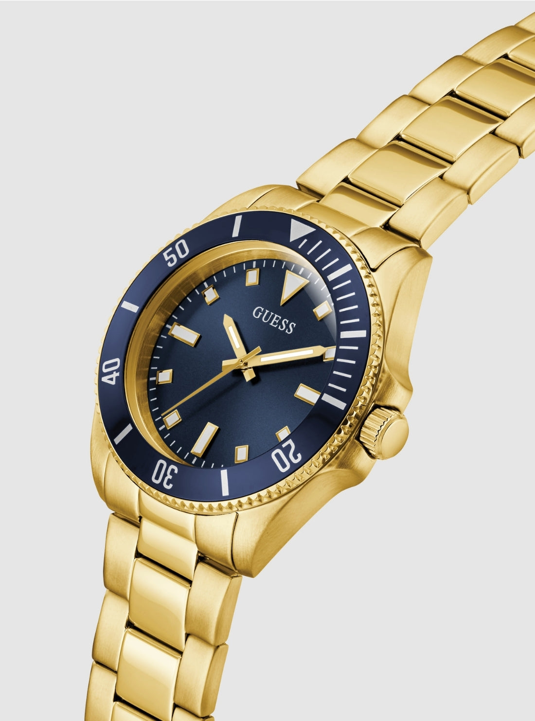 GUESS Accessories Gold Cliff Blue Dial Watch GW0968G2 Front Side View