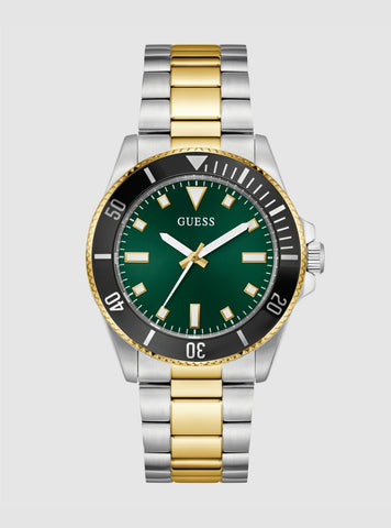 GUESS Accessories Gold-Silver Cliff Green Dial Watch GW0968G4 Front View