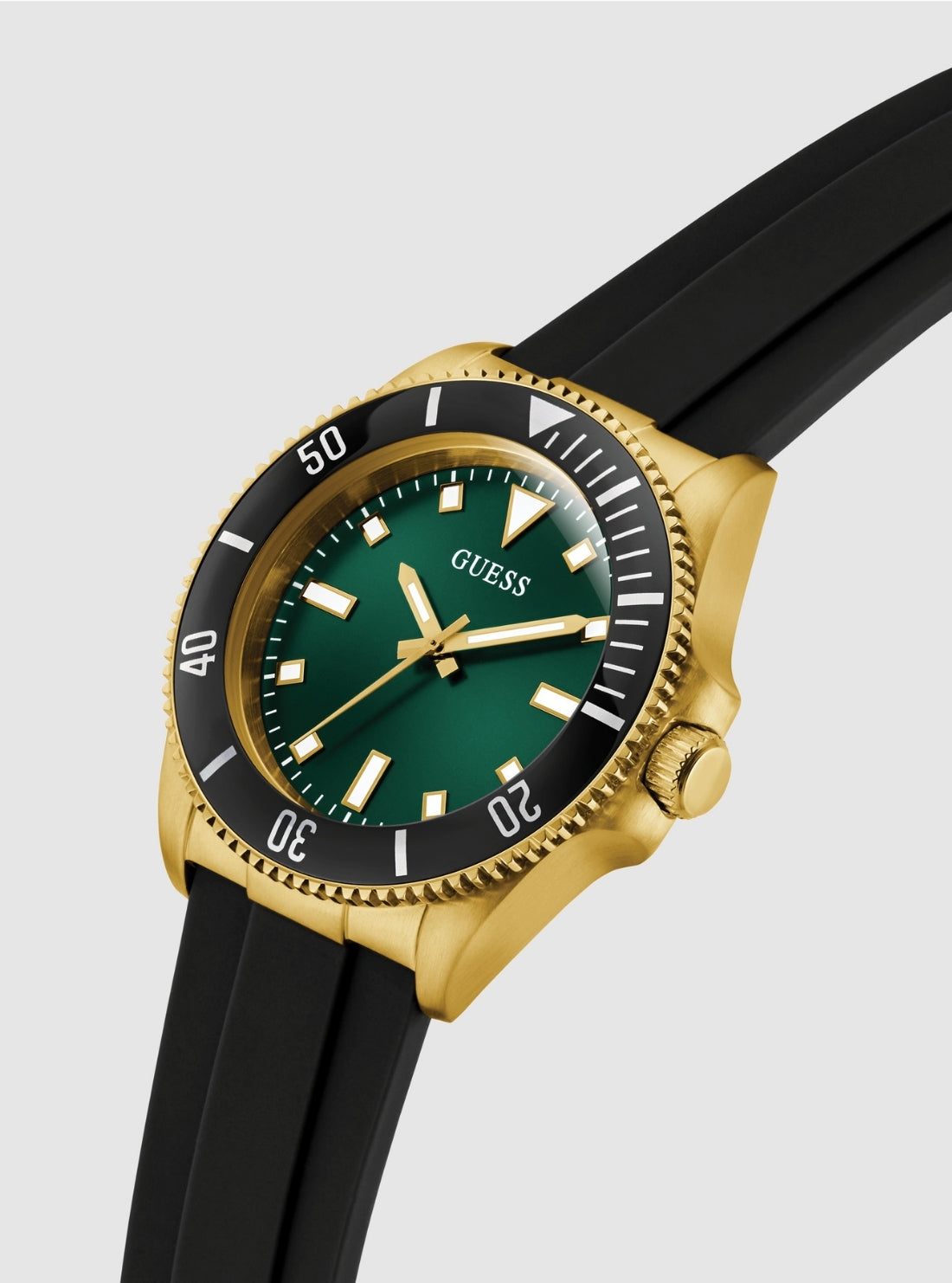 GUESS Accessories Black Cliff Green Dial Watch GW0969G2 Front Side View