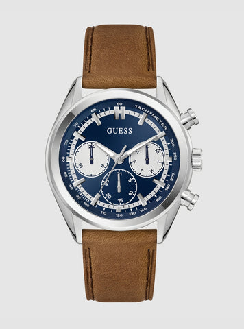 GUESS Accessories Silver Brown Dawson Blue Dial Watch GW0972G1 Front View_2
