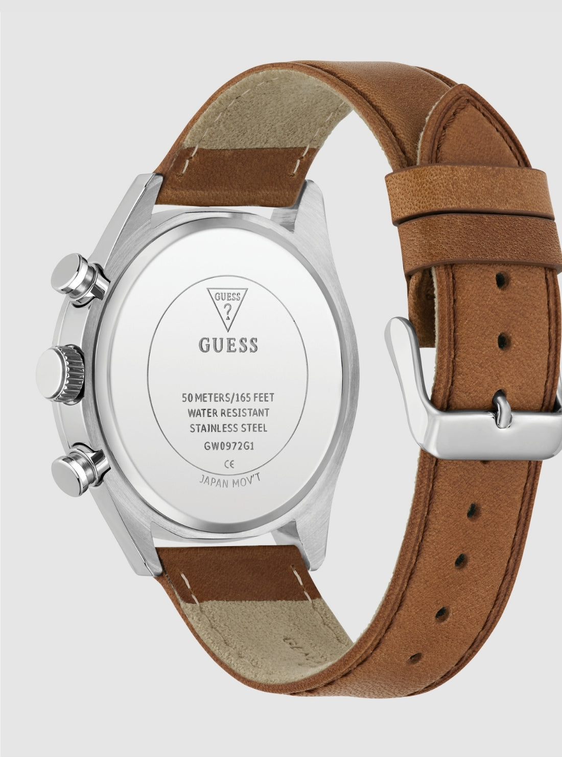 GUESS Accessories Silver Brown Dawson Blue Dial Watch GW0972G1 Back View