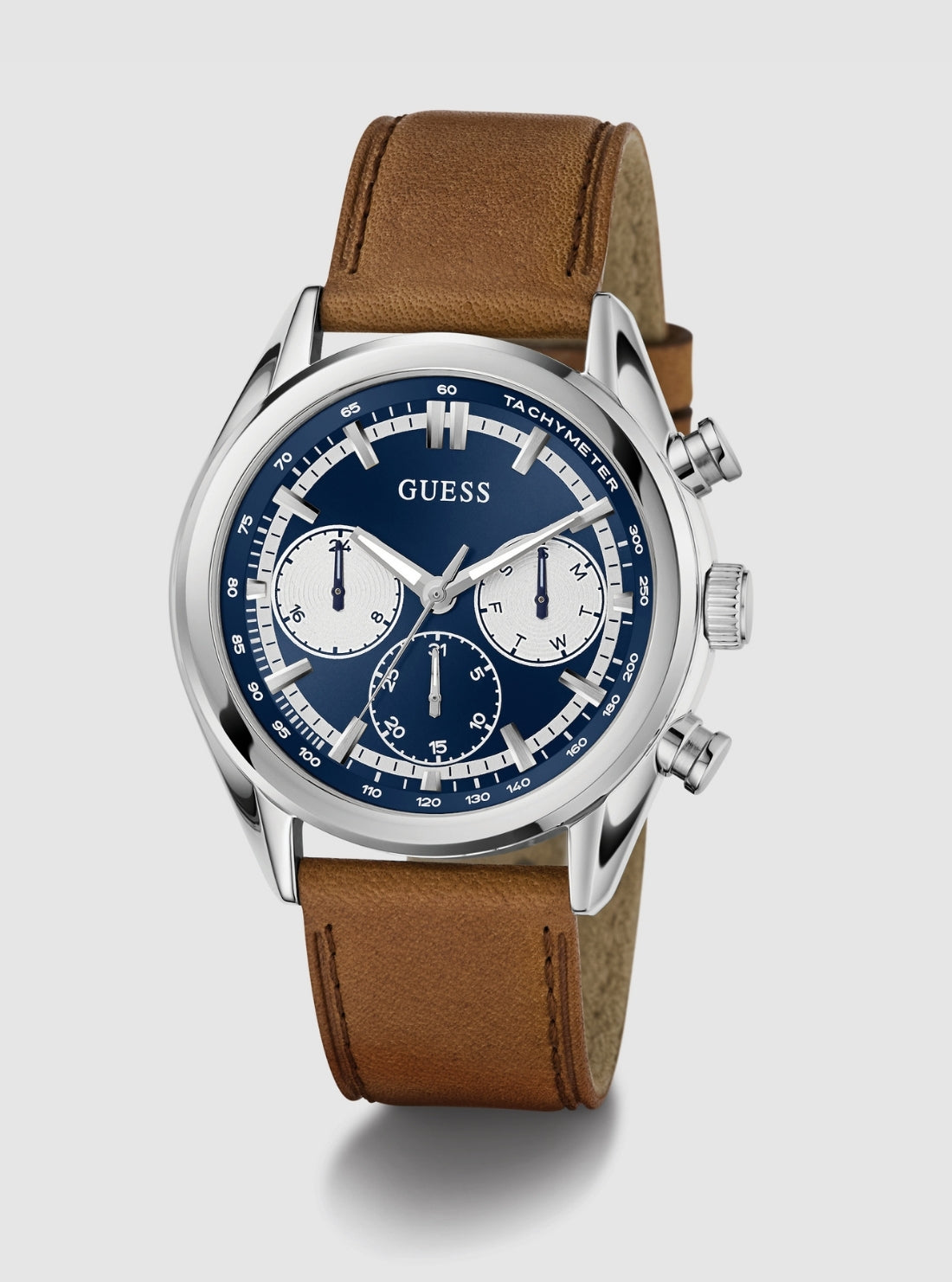 GUESS Accessories Silver Brown Dawson Blue Dial Watch GW0972G1 Front View_2