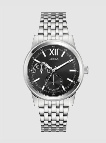 GUESS Accessories Silver Emerson Black Dial Watch GW0976G1 Front View