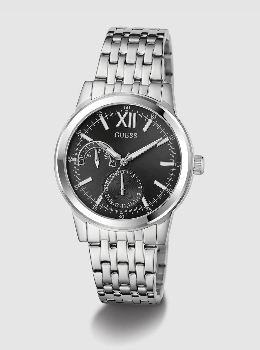 GUESS Accessories Silver Emerson Black Dial Watch GW0976G1 Front View_2