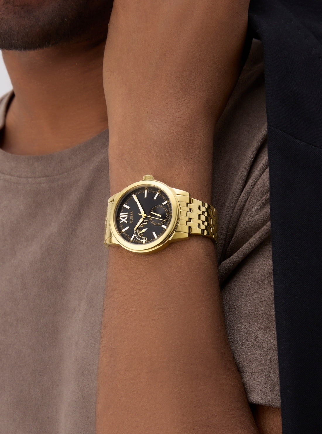 GUESS Accessories Gold Emerson Black Dial Watch GW0976G2 Detail view