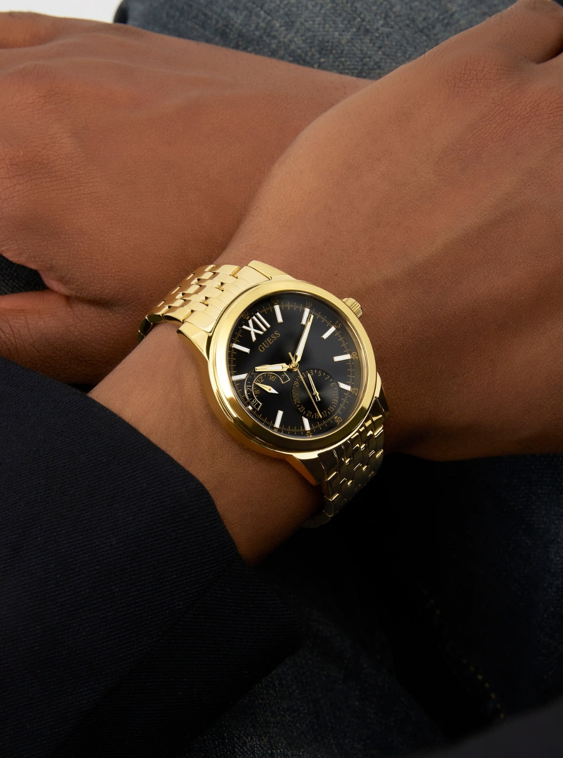 GUESS Accessories Gold Emerson Black Dial Watch GW0976G2 Detail View