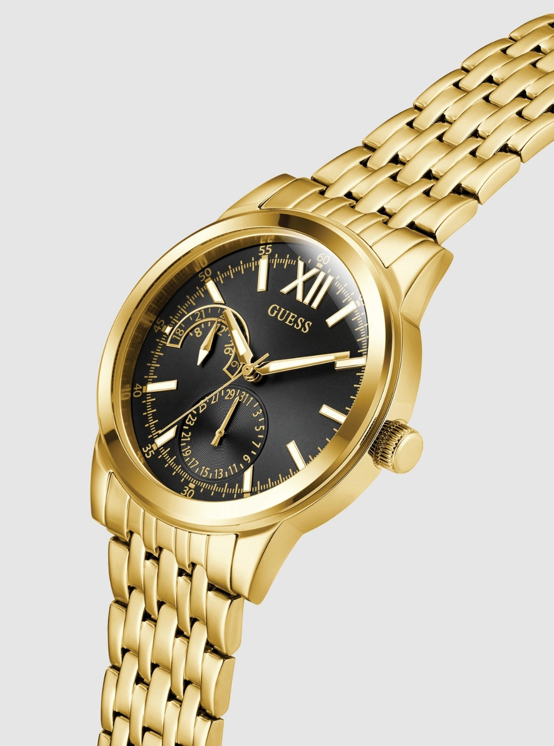 GUESS Accessories Gold Emerson Black Dial Watch GW0976G2 Front Side View