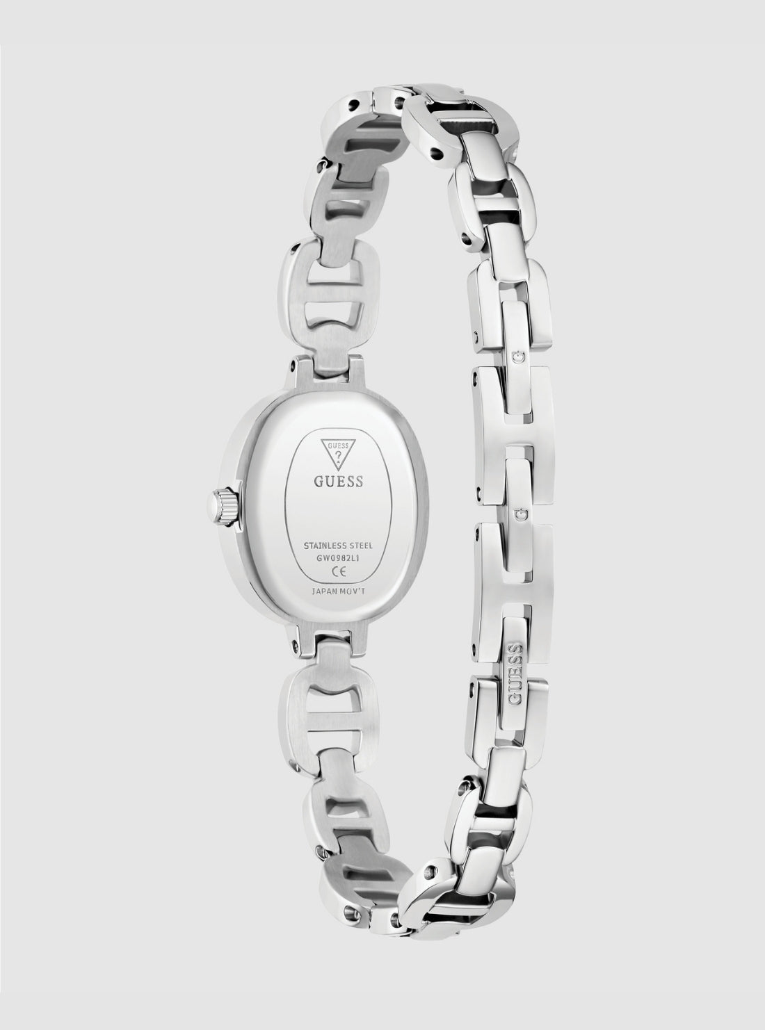 GUESS Accessories Silver Vivian Oval Link Watch GW0982L1 Back Side View