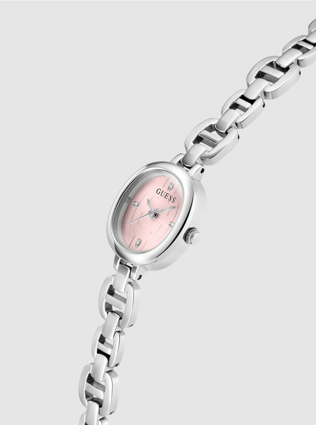 GUESS Accessories Silver Vivian Oval Link Watch GW0982L1 Side View