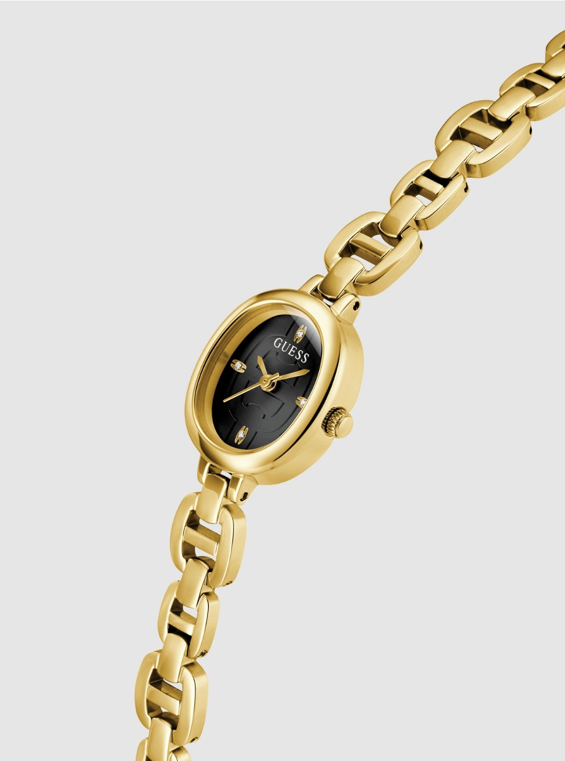 GUESS Accessories Gold Vivian Oval Link Watch GW0982L2 Front Side View