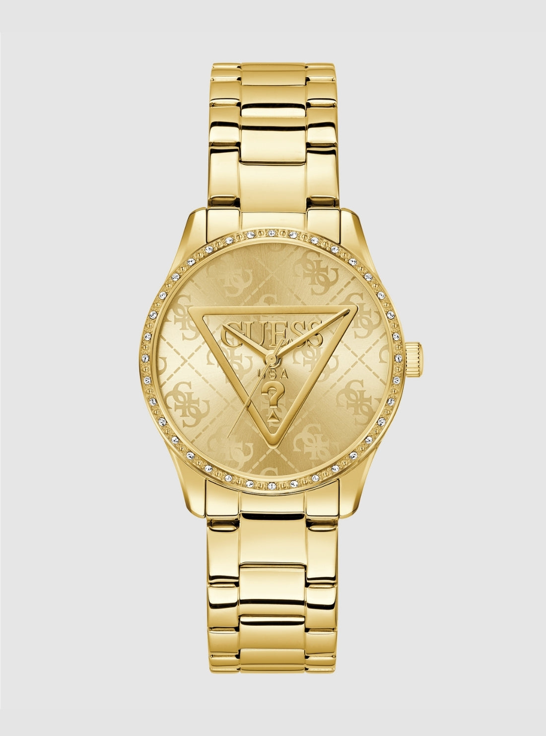 GUESS Accessories Gold Roxy Gold Logo Dial Watch GW0987L2 Front View