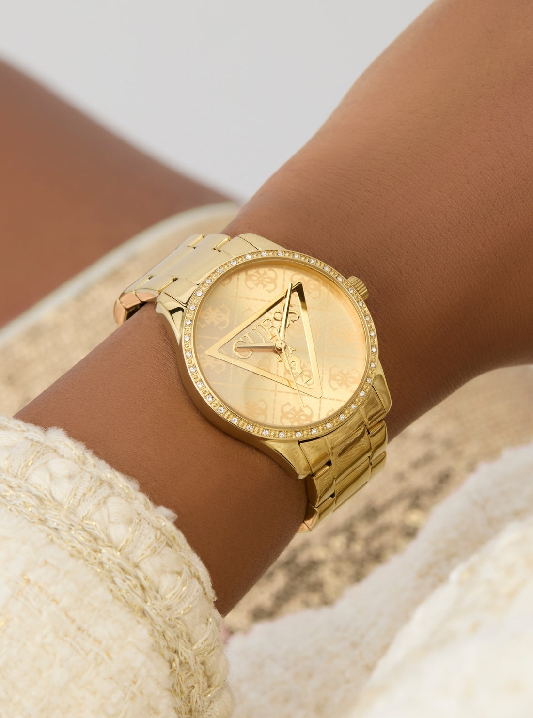 GUESS Accessories Gold Roxy Gold Logo Dial Watch GW0987L2 Detail View