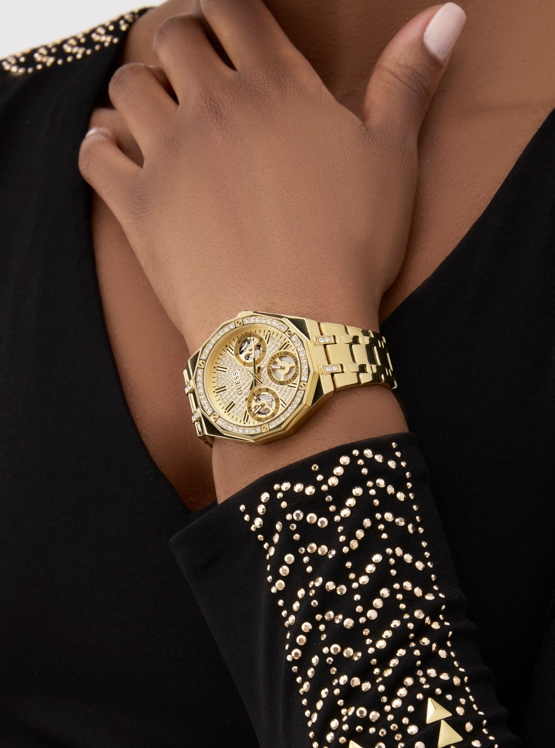 GUESS Accessories Gold Quinn Watch GW0988L2 Detail View