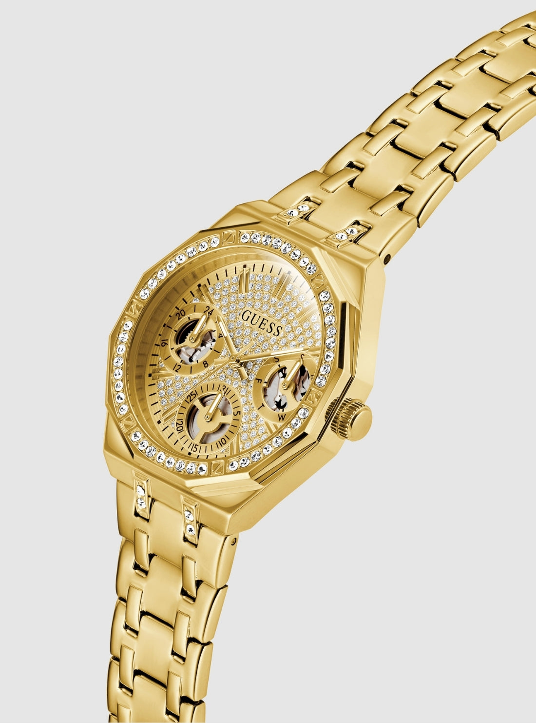 GUESS Accessories Gold Quinn Watch GW0988L2 Front Side View