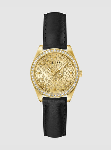 GUESS Accessories Black Boa Gold Dial Leather Watch GW0989L2 Front View