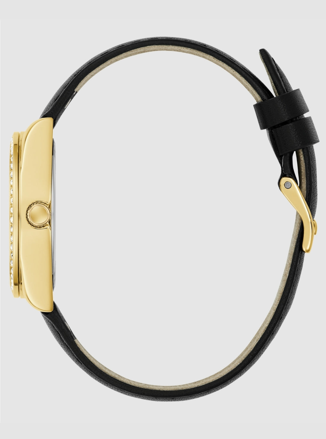 GUESS Accessories Black Boa Gold Dial Leather Watch GW0989L2 Side View