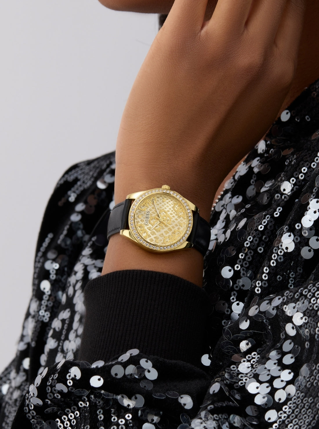 GUESS Accessories Black Boa Gold Dial Leather Watch GW0989L2 Detail View_2