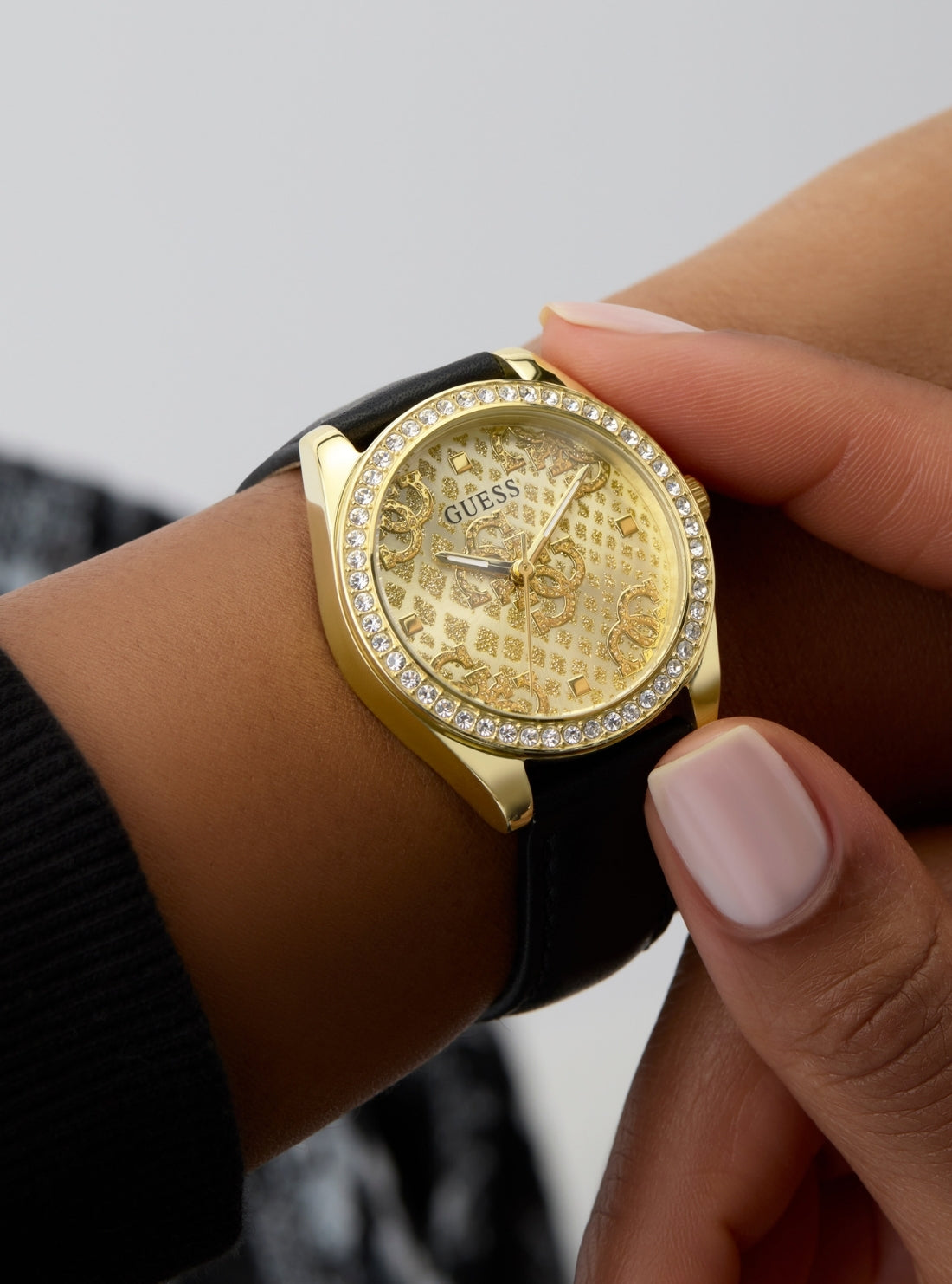 GUESS Accessories Black Boa Gold Dial Leather Watch GW0989L2 Detail View