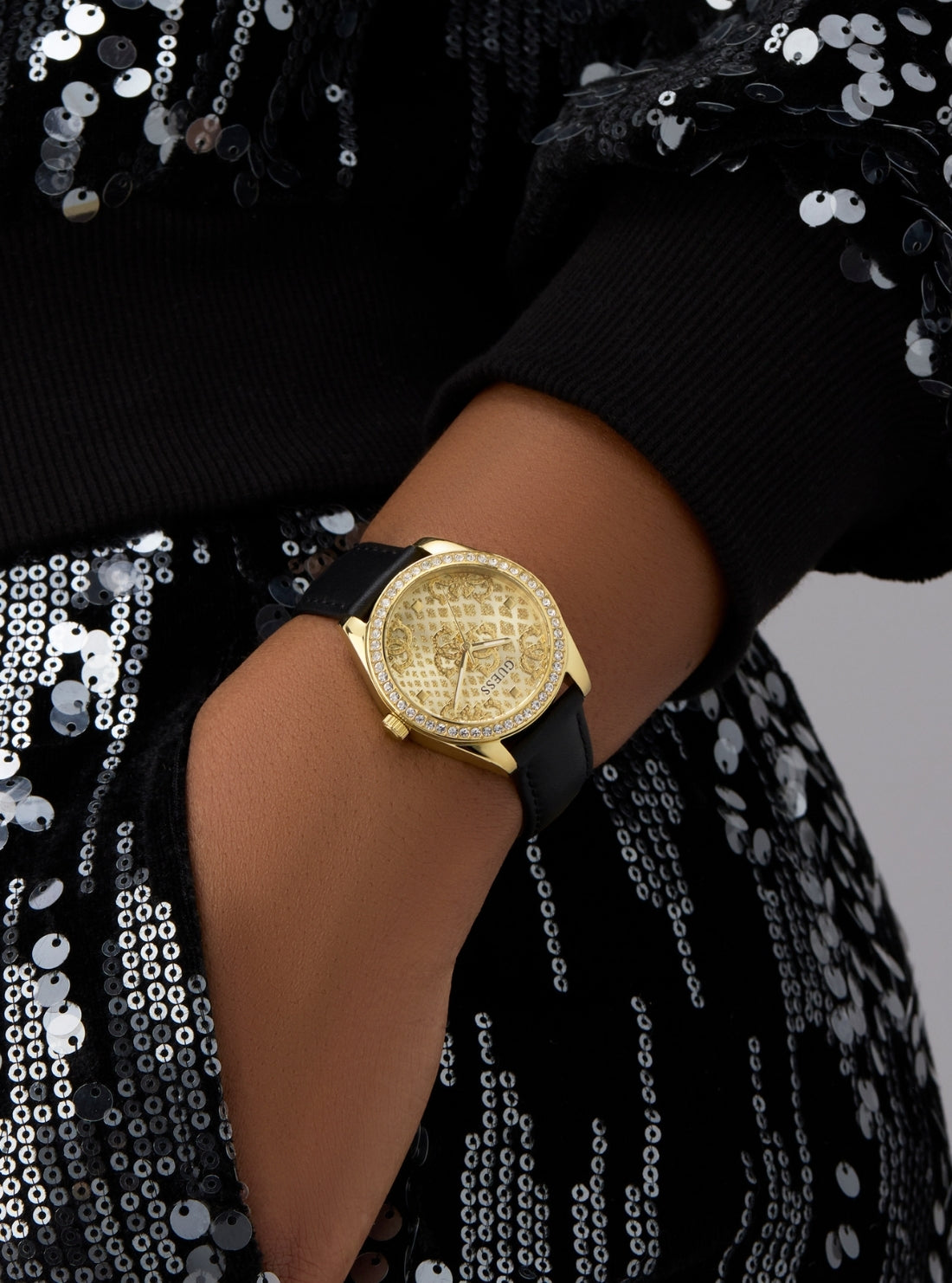 GUESS Accessories Black Boa Gold Dial Leather Watch GW0989L2 Detail View_3