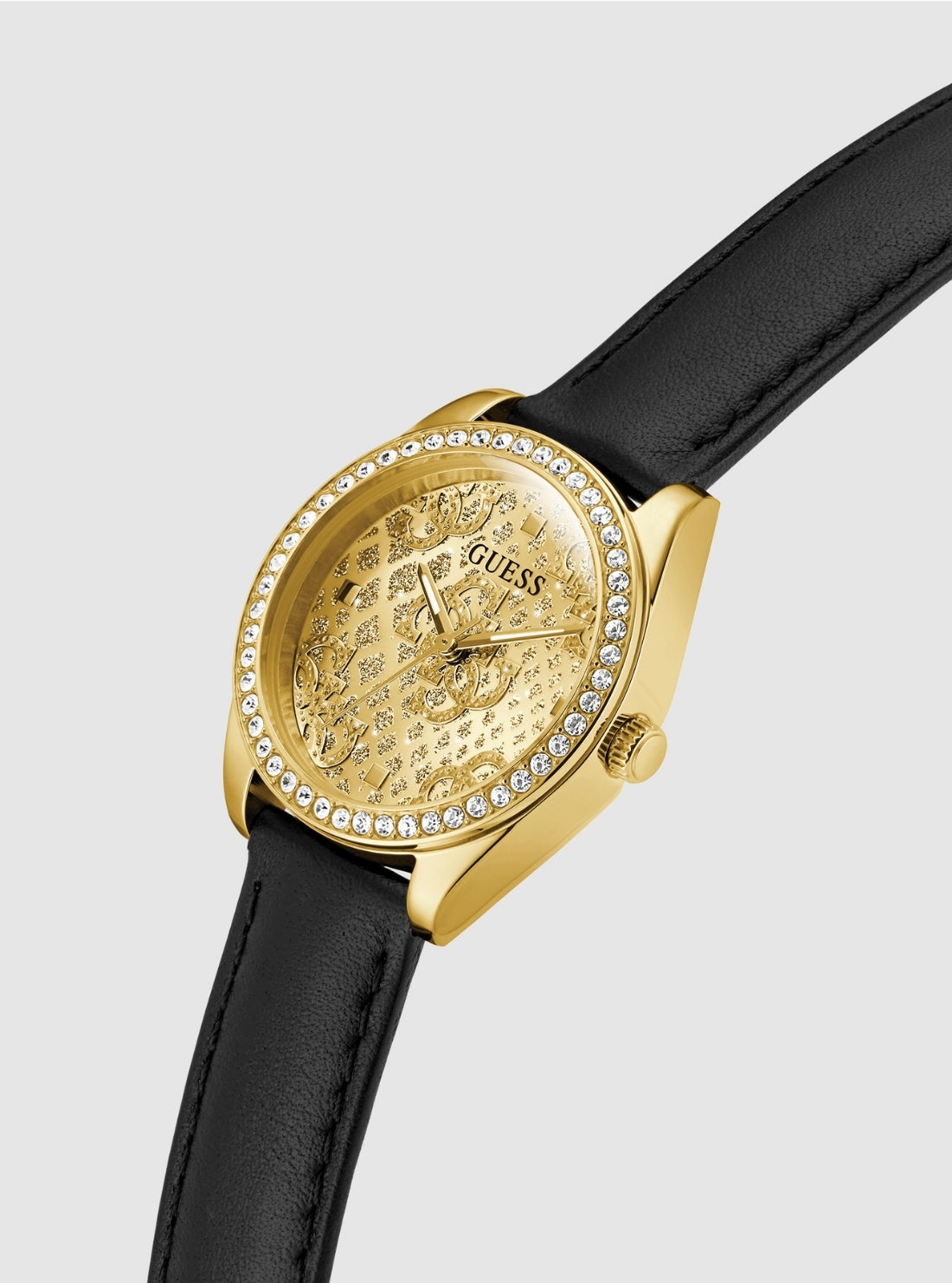 GUESS Accessories Black Boa Gold Dial Leather Watch GW0989L2 Front Side View