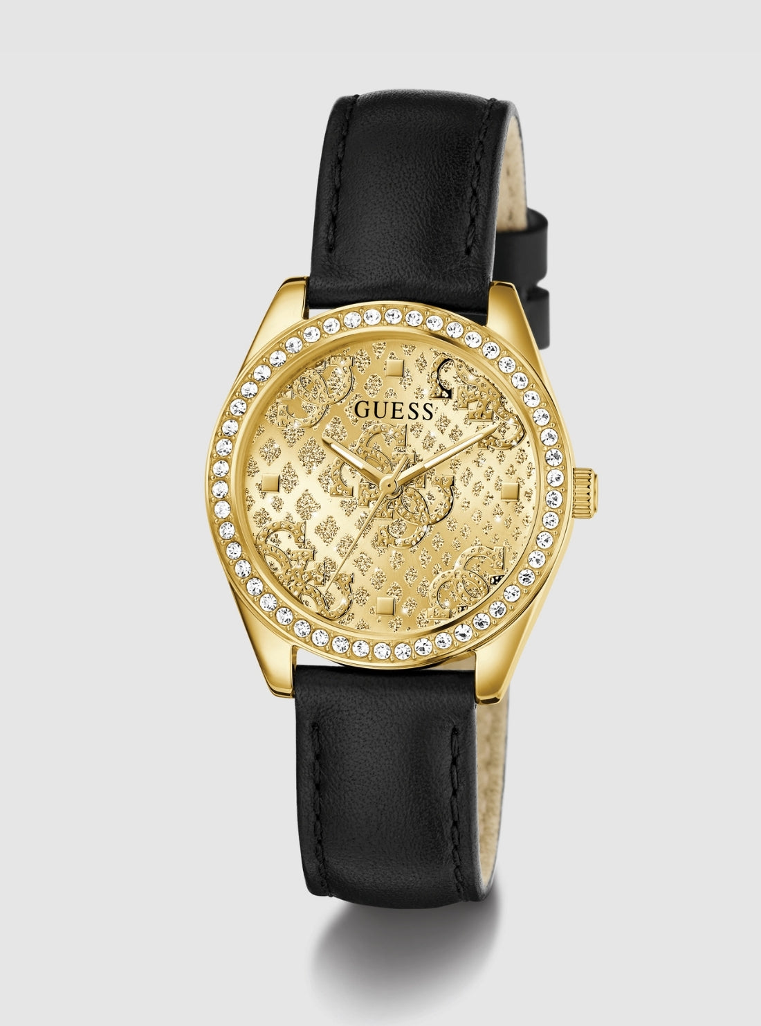 GUESS Accessories Black Boa Gold Dial Leather Watch GW0989L2 Front View_2