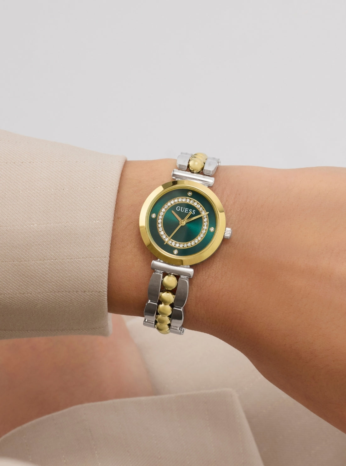 GUESS Accessories Two-Tone Leena Green Dial Watch GW0994L3 Detail View