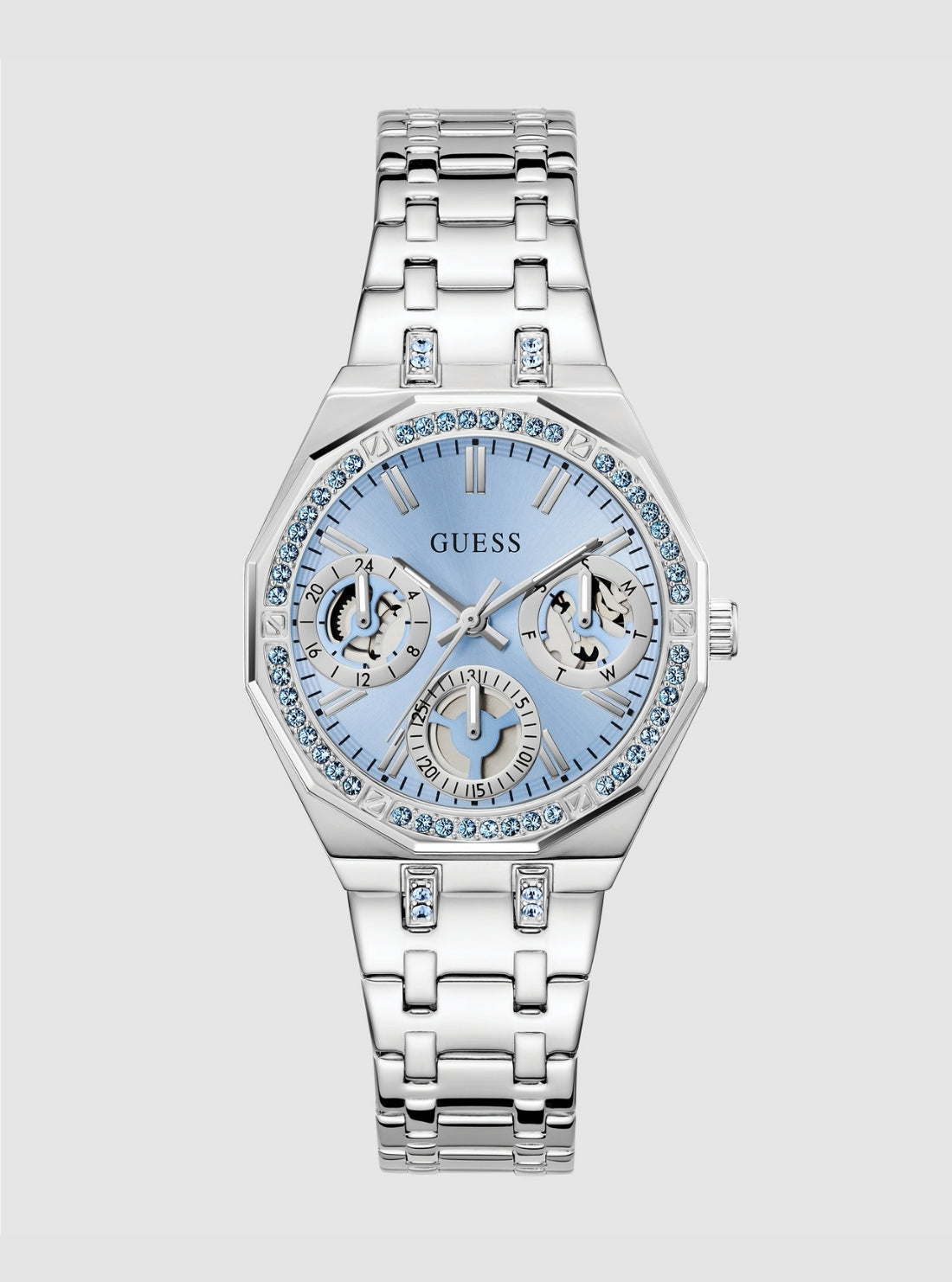 Silver Quinn Ice Blue Dial Watch | GUESS