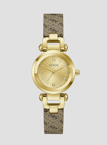 GUESS Accessories Brown Logo Gold Ginger Watch GW1021L2 Front View