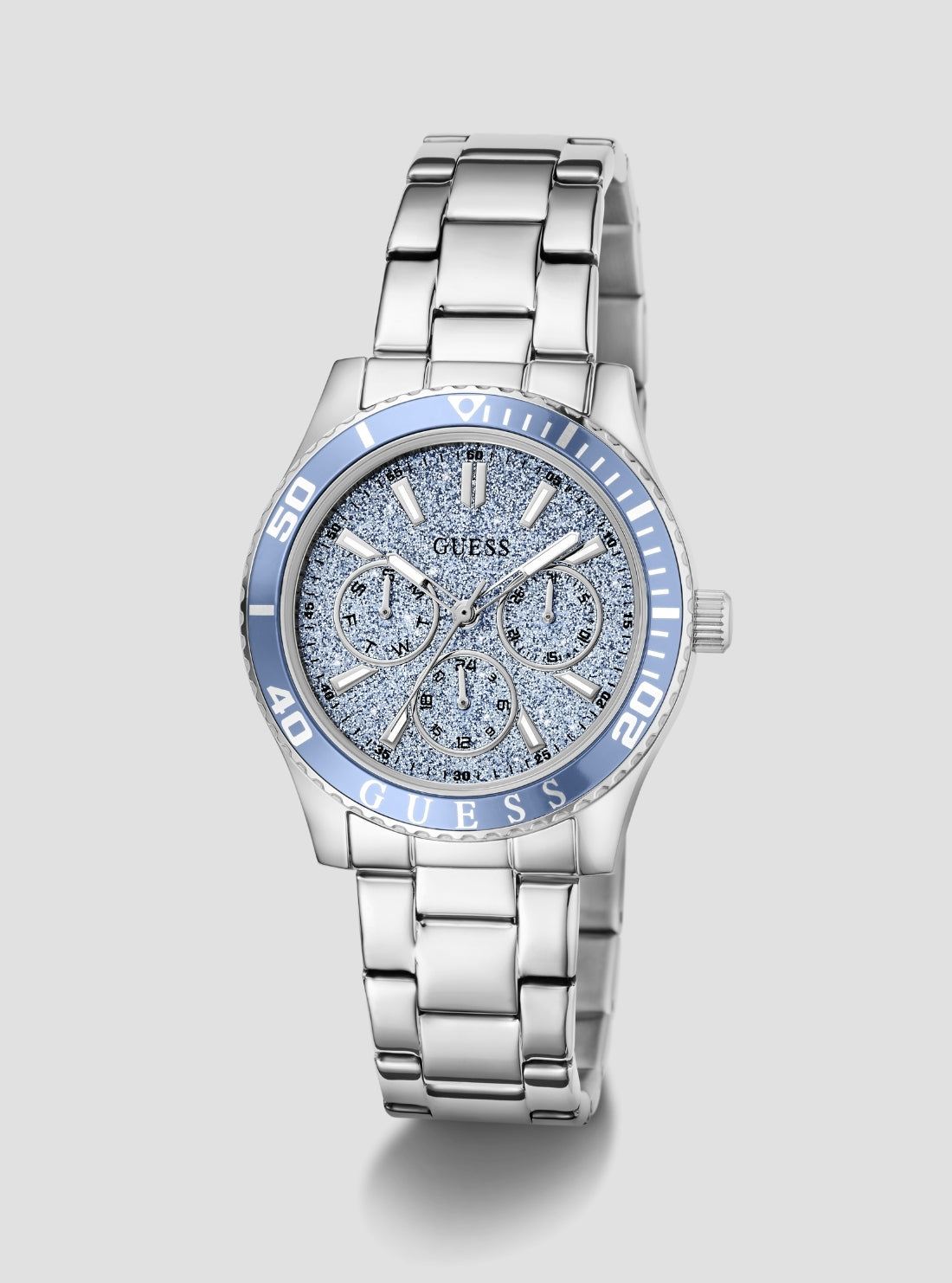 GUESS Accessories Silver Mariana Blue Dial Watch GW1035L1 Front View