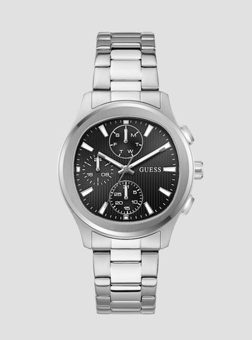 GUESS Accessories Silver Palmer Black Dial Watch GW1048G1 Front View