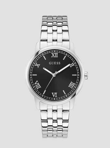 GUESS Accessories Silver Chandler Black Dial Watch GW1053G1 Front View