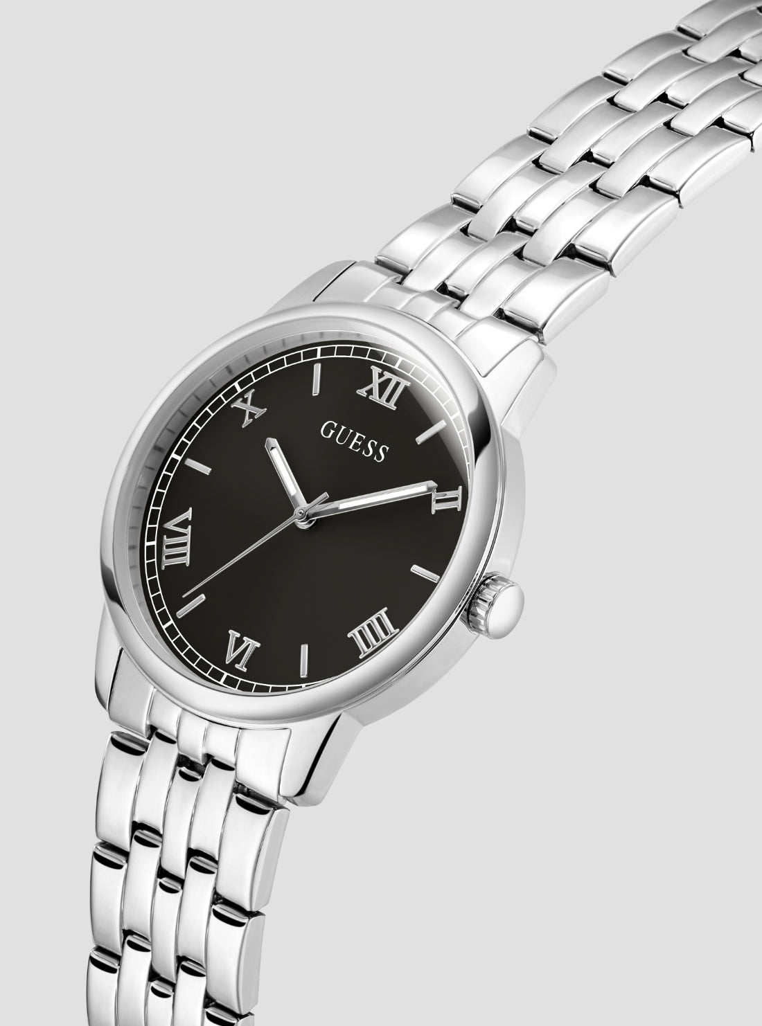 GUESS Accessories Silver Chandler Black Dial Watch GW1053G1 Side View