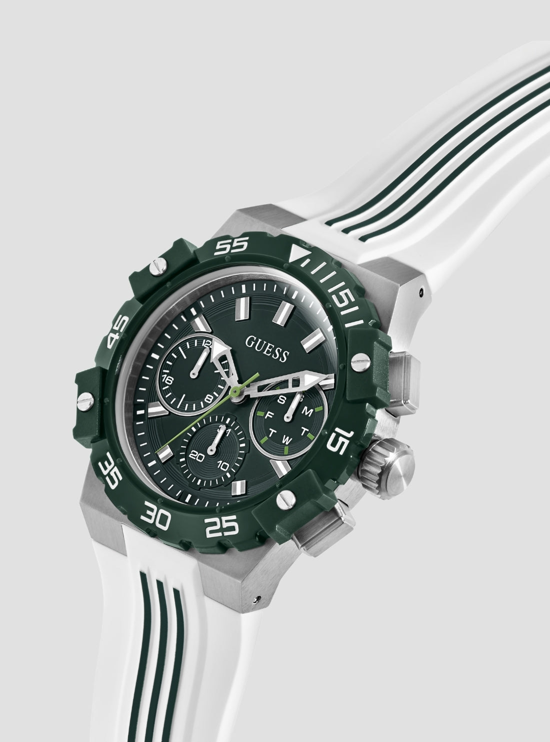 GUESS Accessories White Green Dial Fore Watch GW1059G1 Side View
