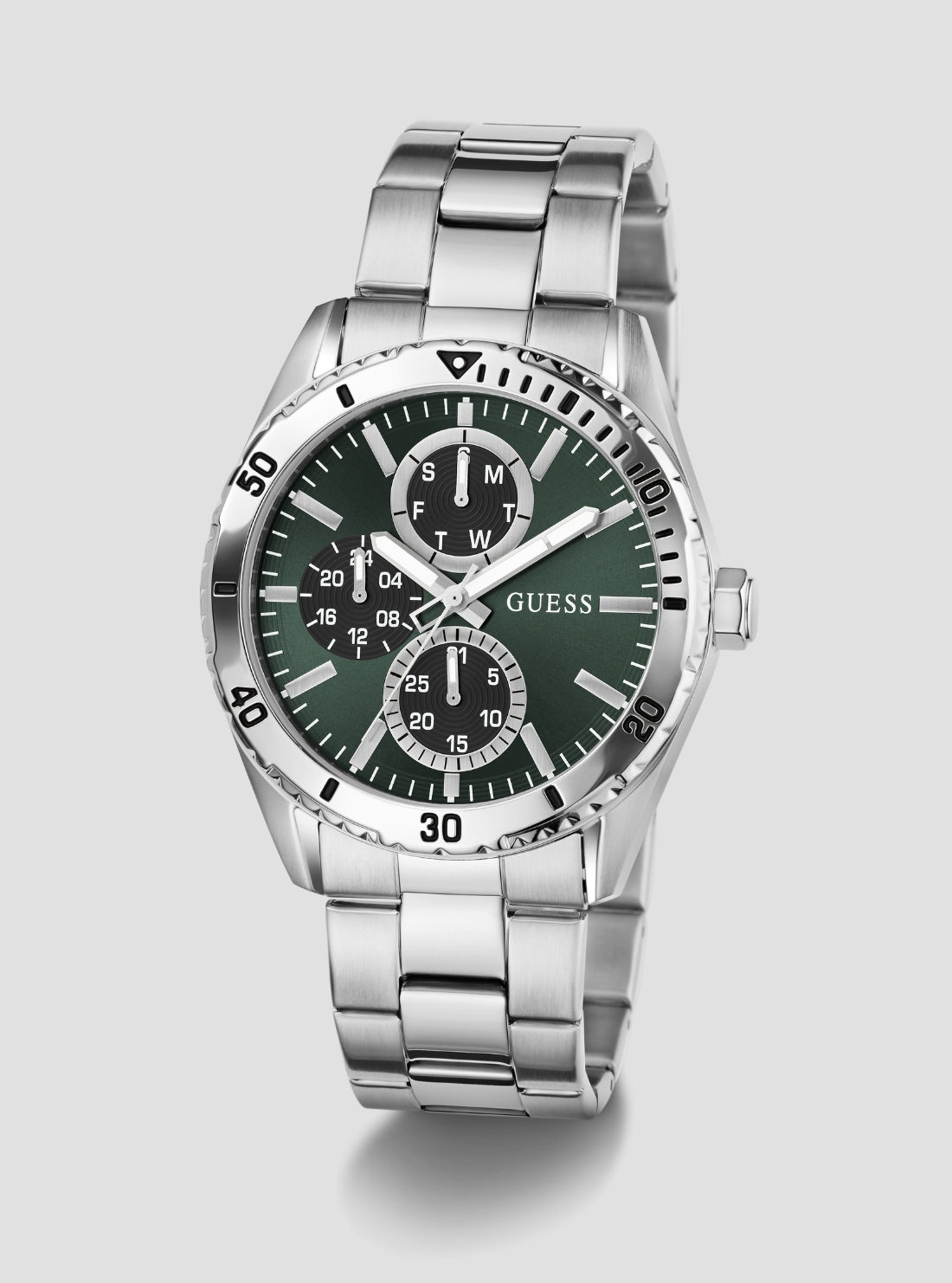 GUESS Accessories Silver Velocity Green Dial Watch GW1061G1 Side View