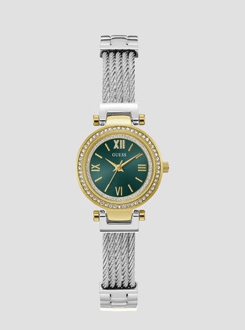 GUESS Accessories Silver Mini Soho Green Dial Watch GW1076L3 Front View