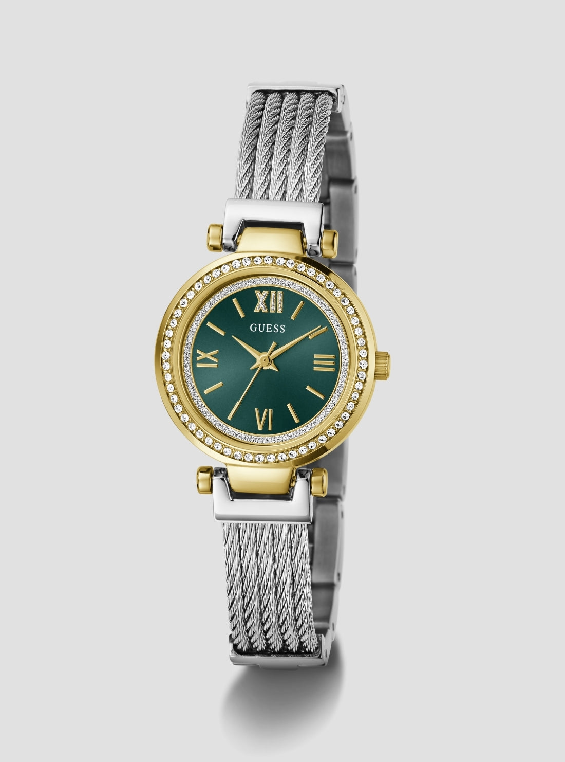 GUESS Accessories Silver Mini Soho Green Dial Watch GW1076L3 Front VIew_2