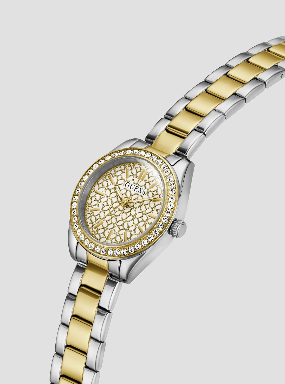 GUESS Accessories Silver Gold Mini Luna Crystal Watch GW1100L3 Side View