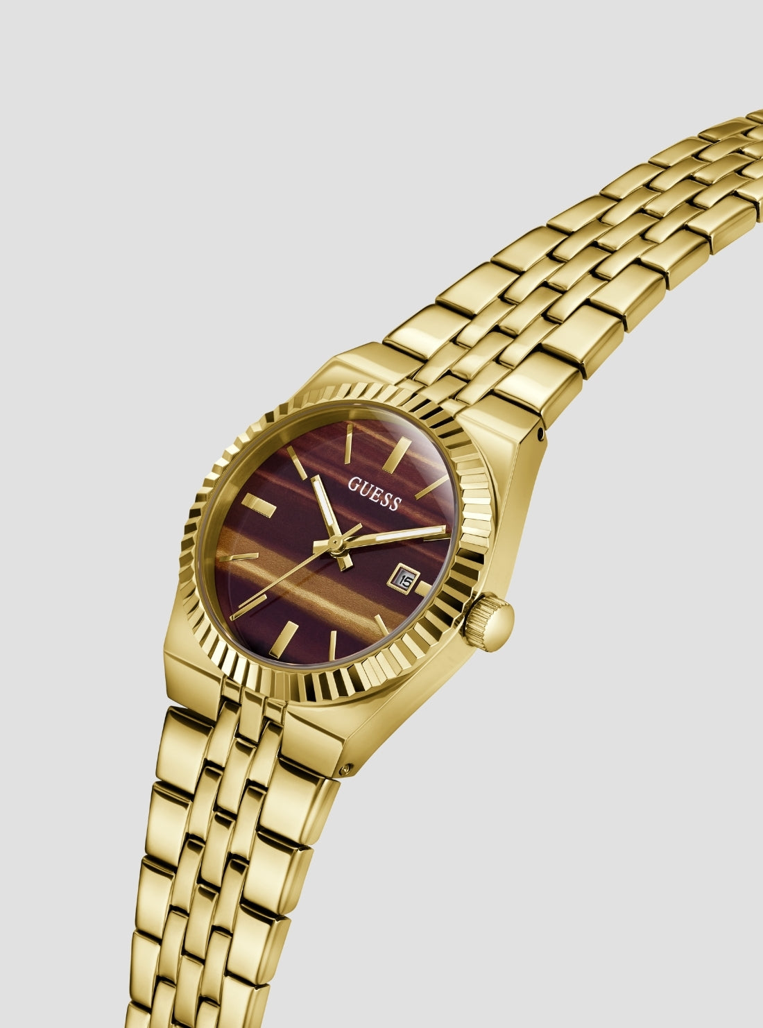 GUESS Accessories Gold Vera Burgundy Dial Watch GW1102L2 Side View