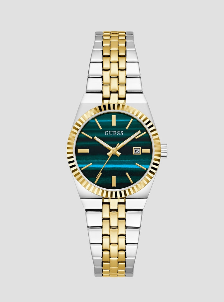 GUESS Accessories Silver Gold Vera Green Dial Watch GW1102L3 Front View